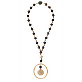 A long antique ivory, onyx and coral necklace